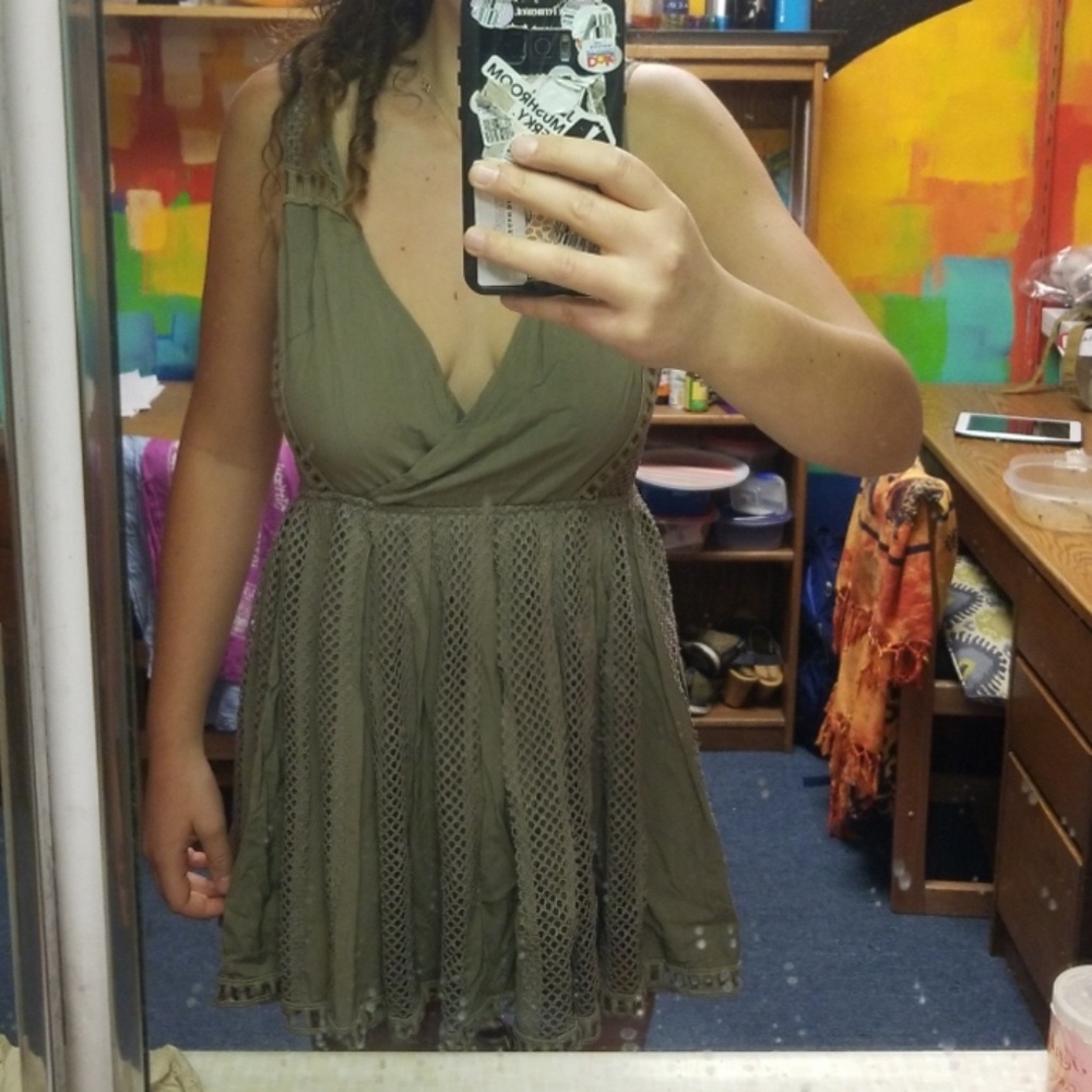 Mesh army green dress